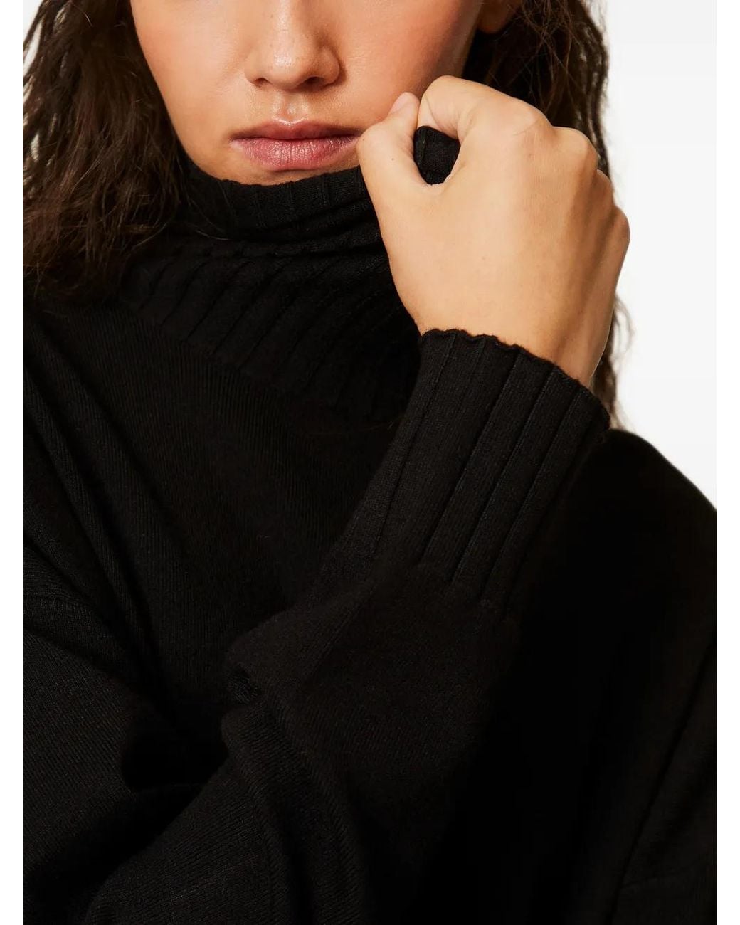 Twinset Black Loose Fitting Turtleneck Jumper