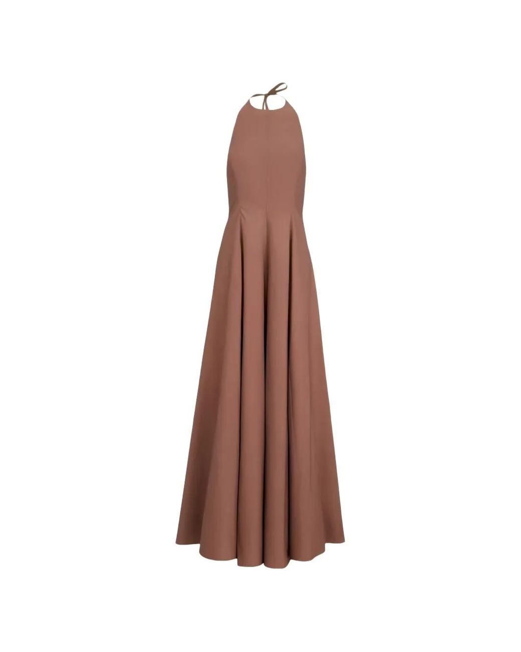 Brunello Cucinelli Brown Pleated Halterneck Maxi Dress