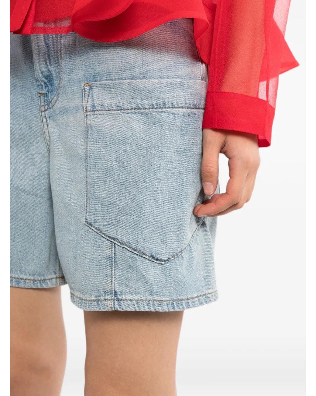 Ganni Blue Patch-Pocket Denim Shorts