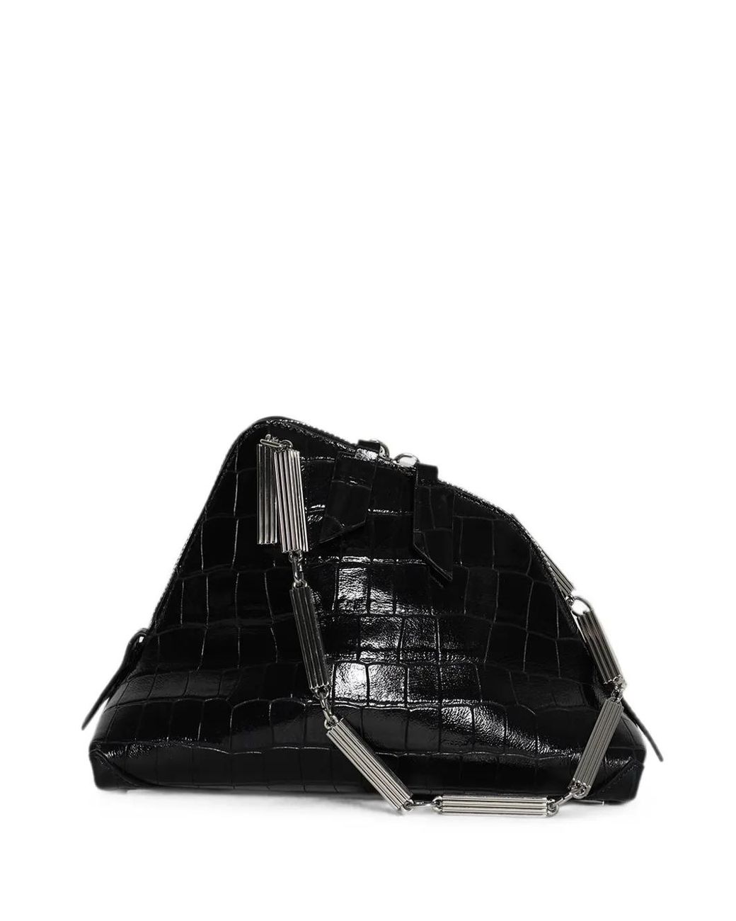 The Attico Black La Scala Croc-Effect Shoulder Bag