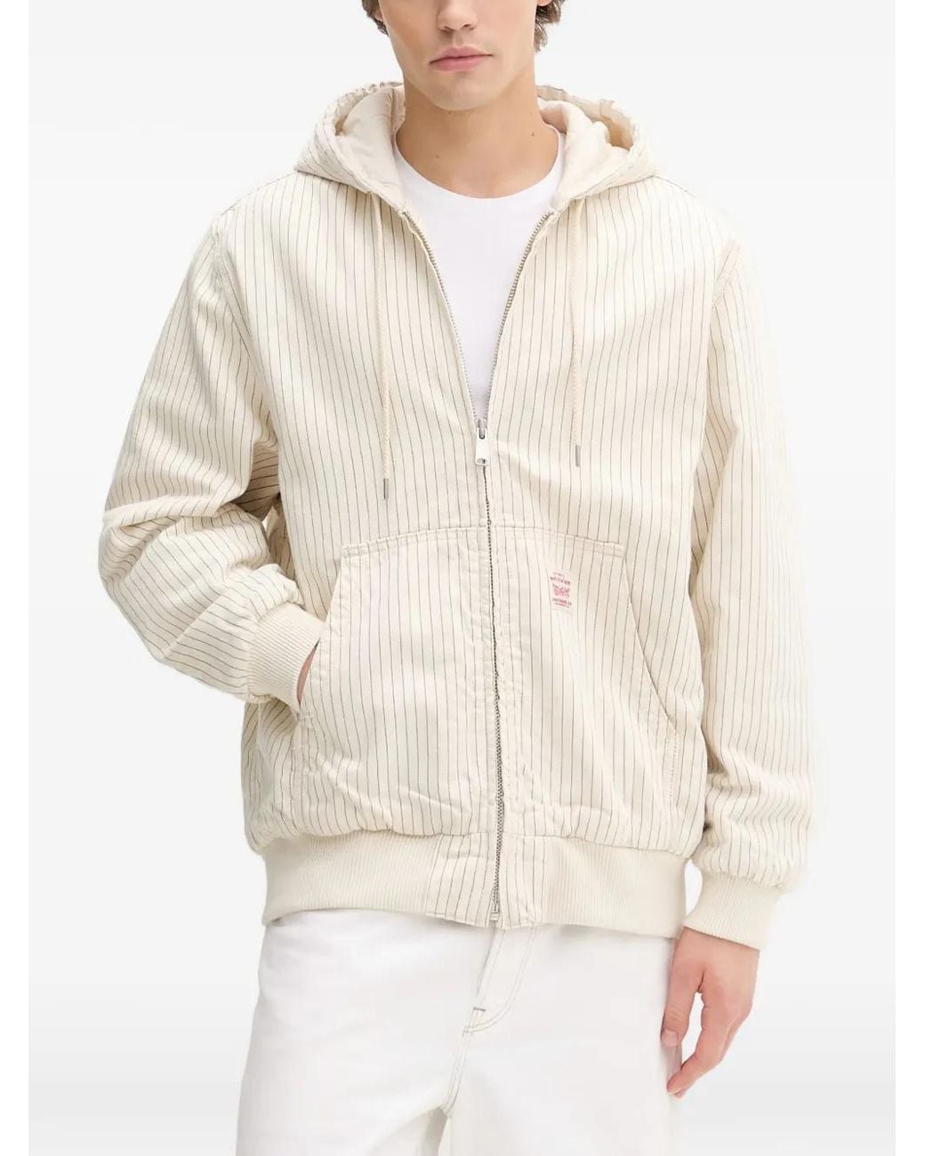 Levi's White Potrero Striped Drawstring Hooded Jacket for men