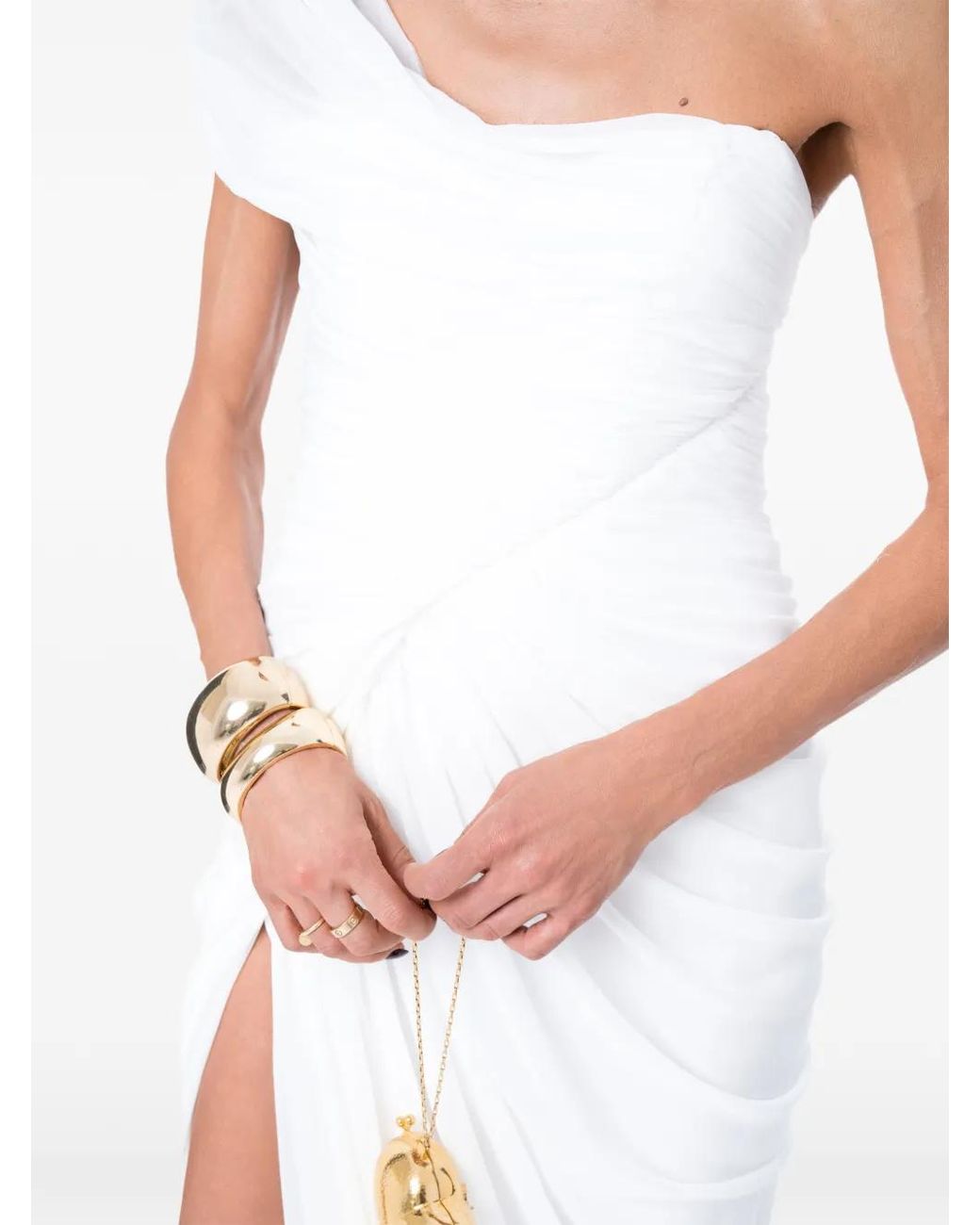 Ana Radu White Goddess One-Shoulder Draped Gown