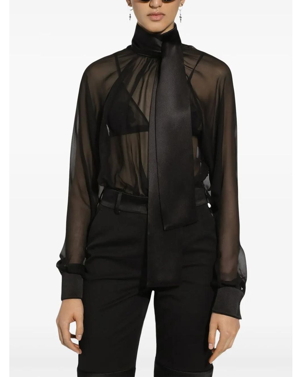 Dolce & Gabbana Black Chiffon Pussy-Bow Blouse