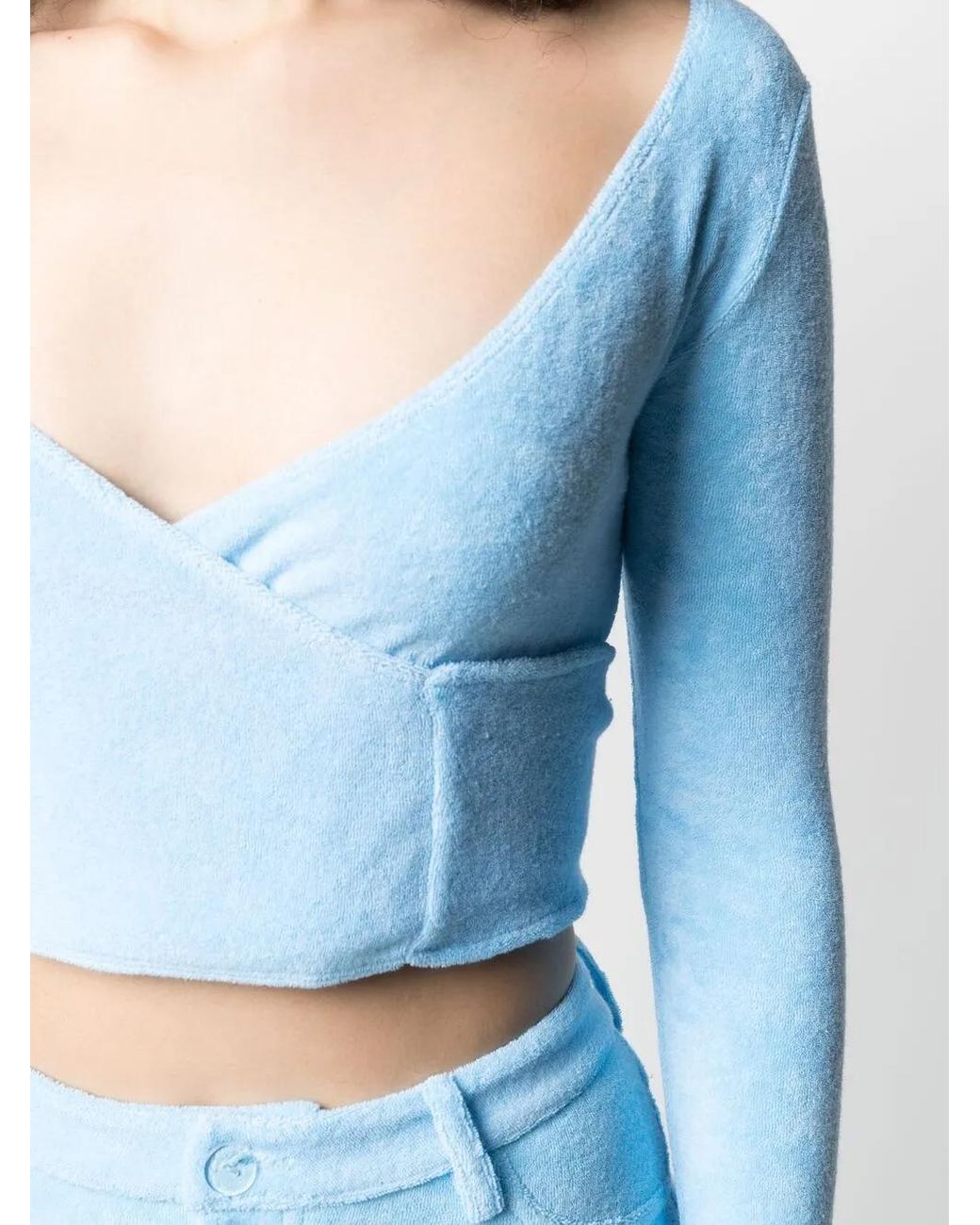 Maisie Wilen Blue Knitted Wrap Crop Top