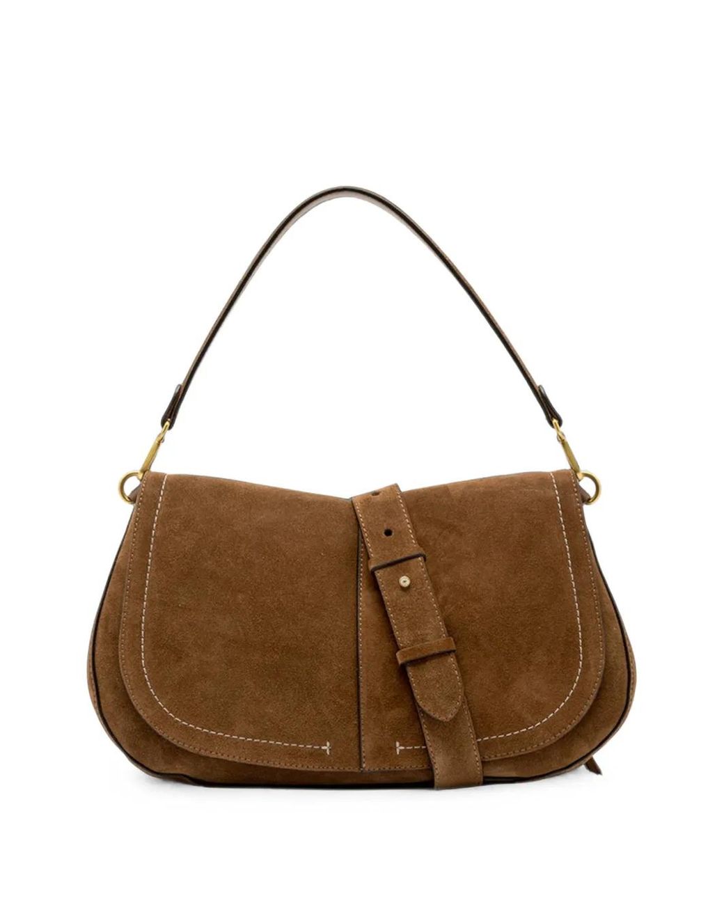 Gianni Chiarini Brown Large Helena Round Buckle-Detail Suede Tote Bag