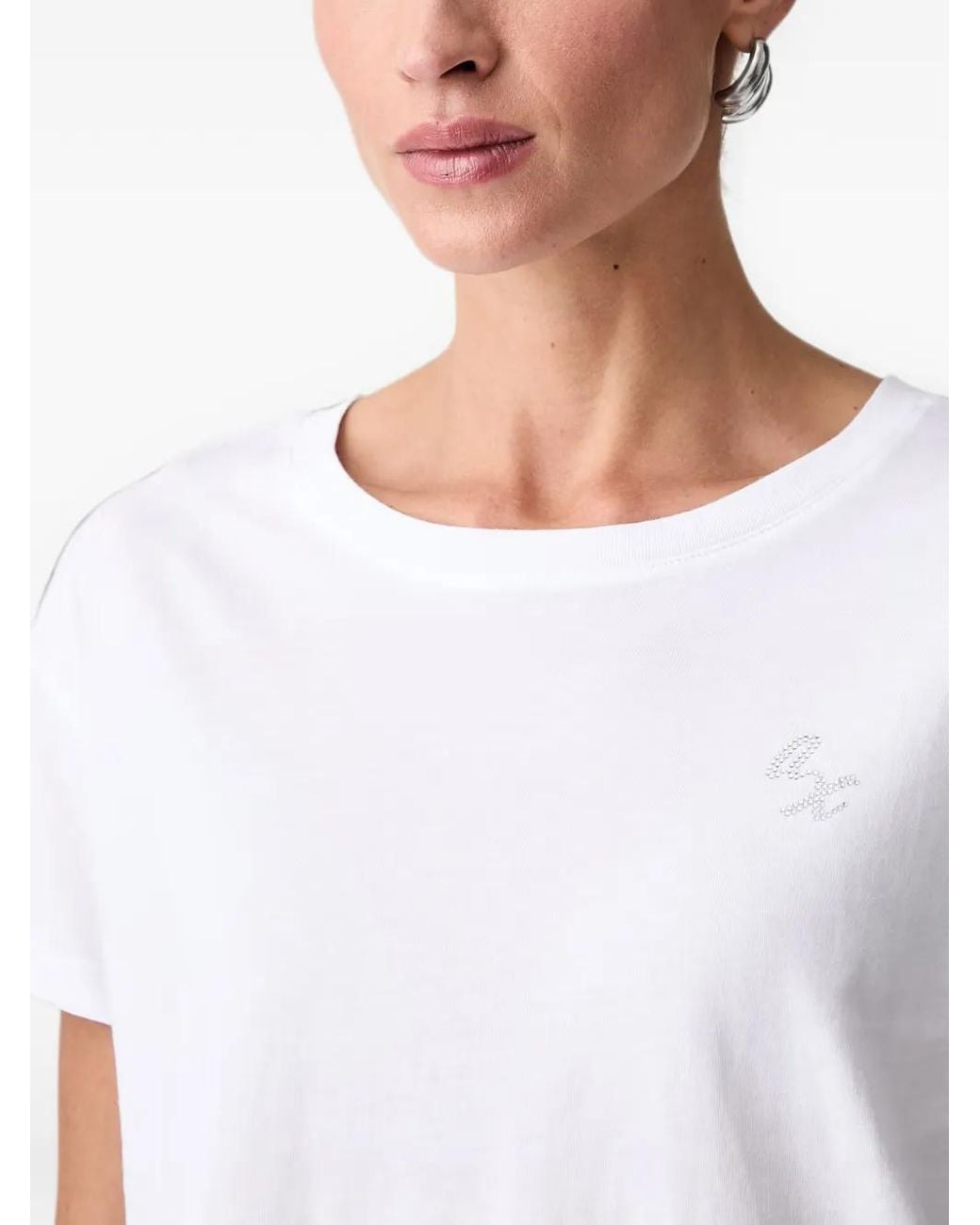 ARMANI EXCHANGE White T-Shirt Orné De Cristaux À Logo
