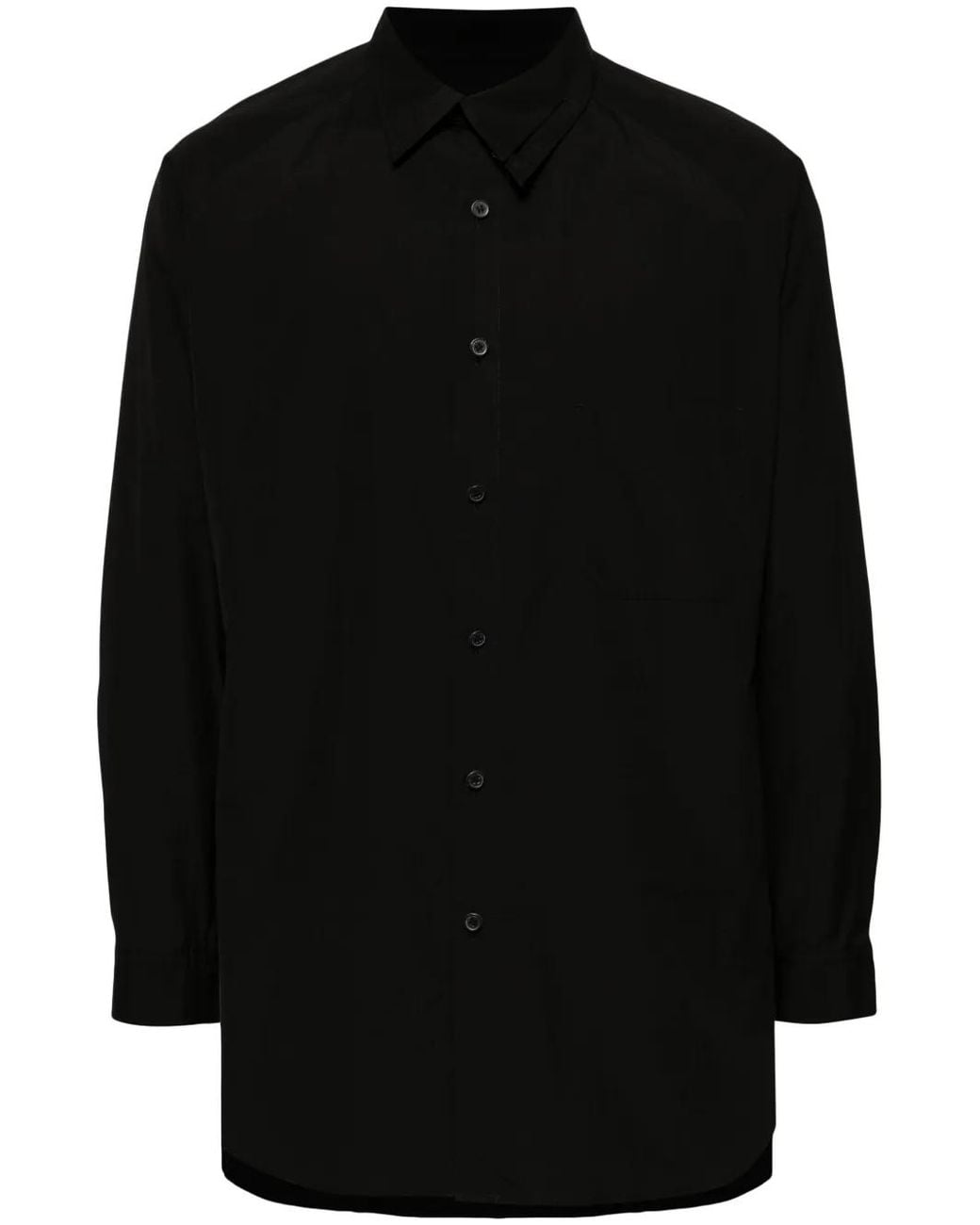 Yohji Yamamoto Black Asymmetric-Collar Cotton Shirt for men