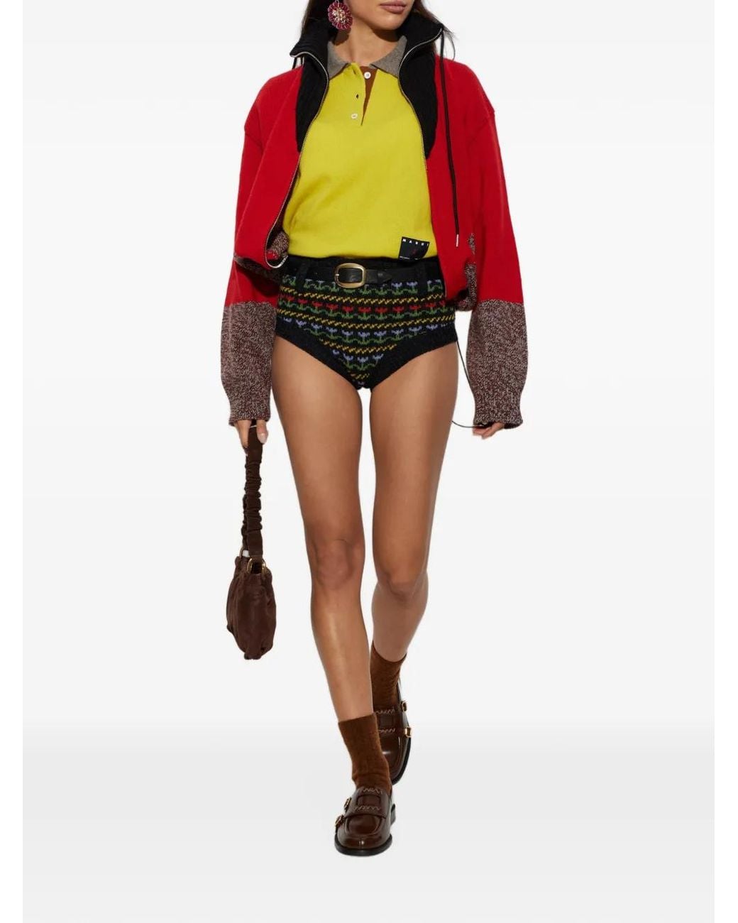Marni Black Floral-Pattern Wool Mini Shorts