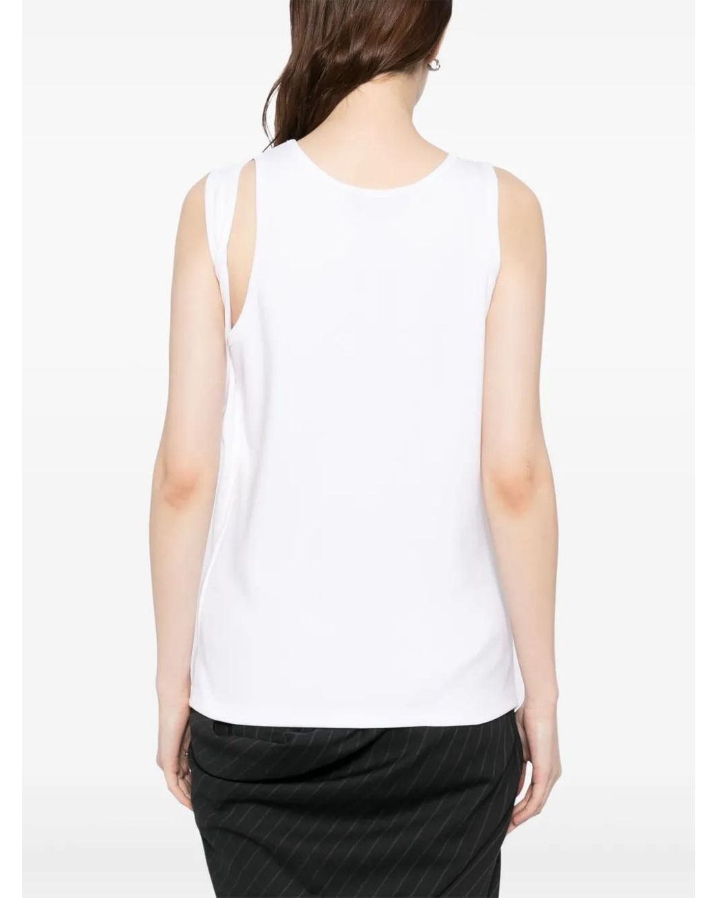 Moohong White Cutting Draped Sleeveless Top