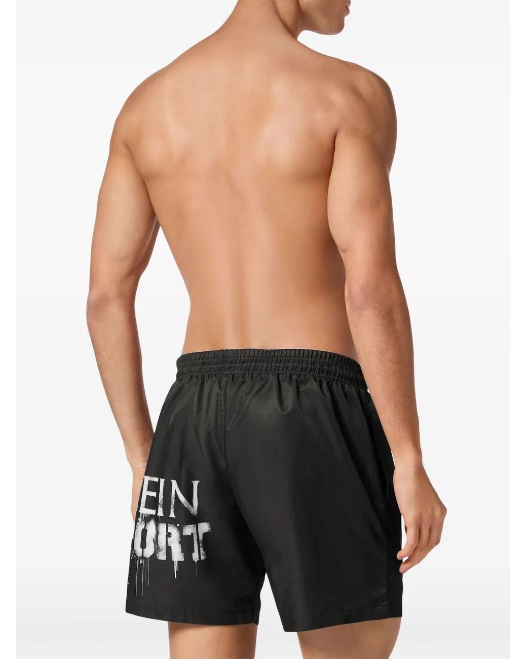 Philipp Plein Black Spray Logo Print Swim Shorts for men