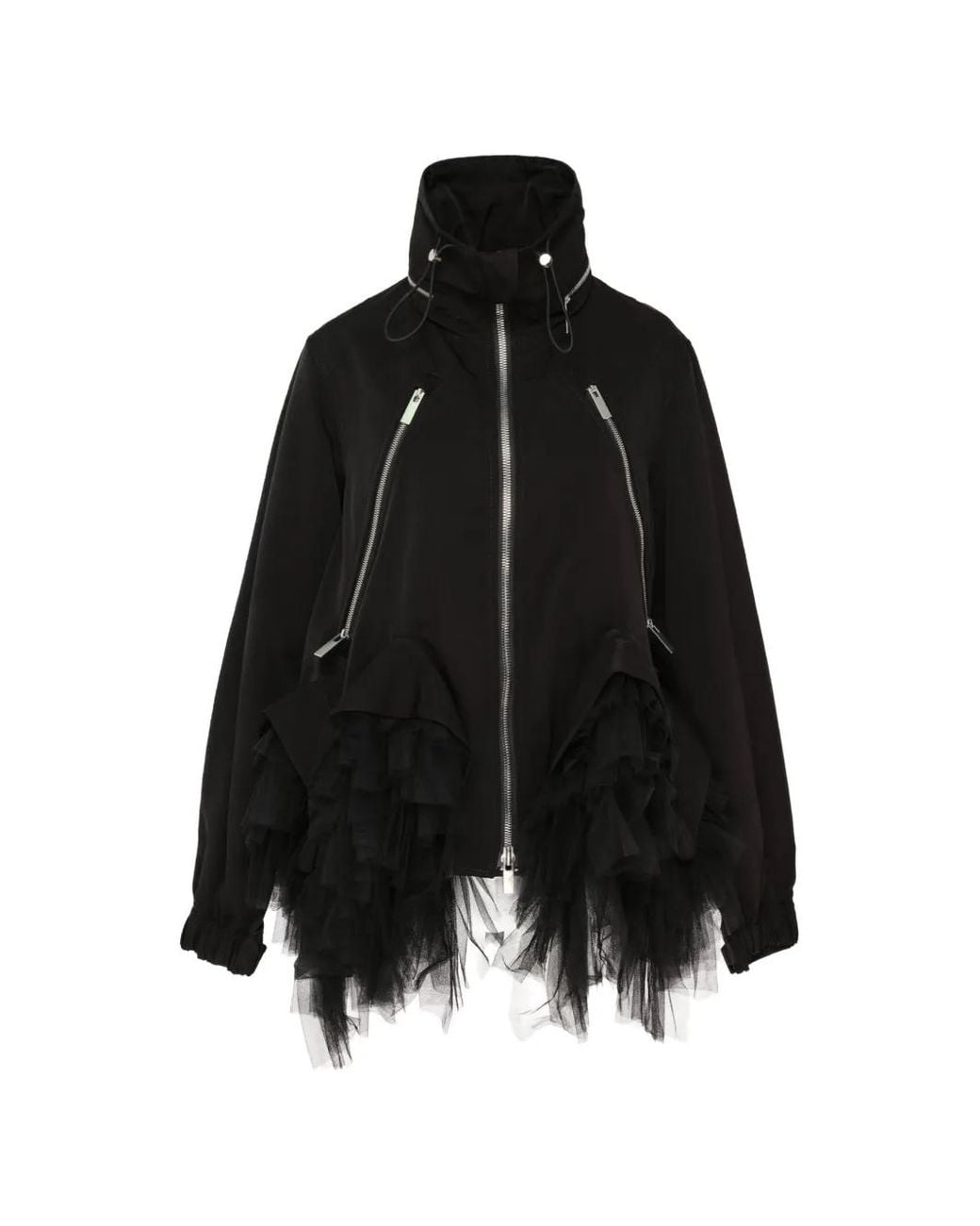 Noir Kei Ninomiya Black Tulle-Ruffled Zip-Up Jacket