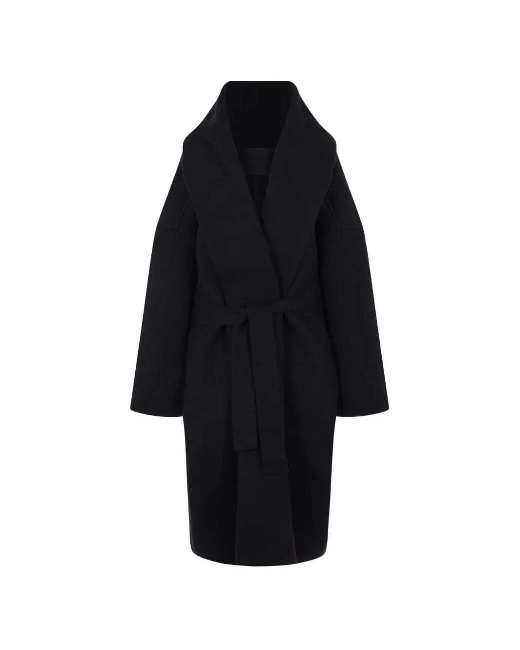 CFCL Black Shawl-Collar Wrap Coat