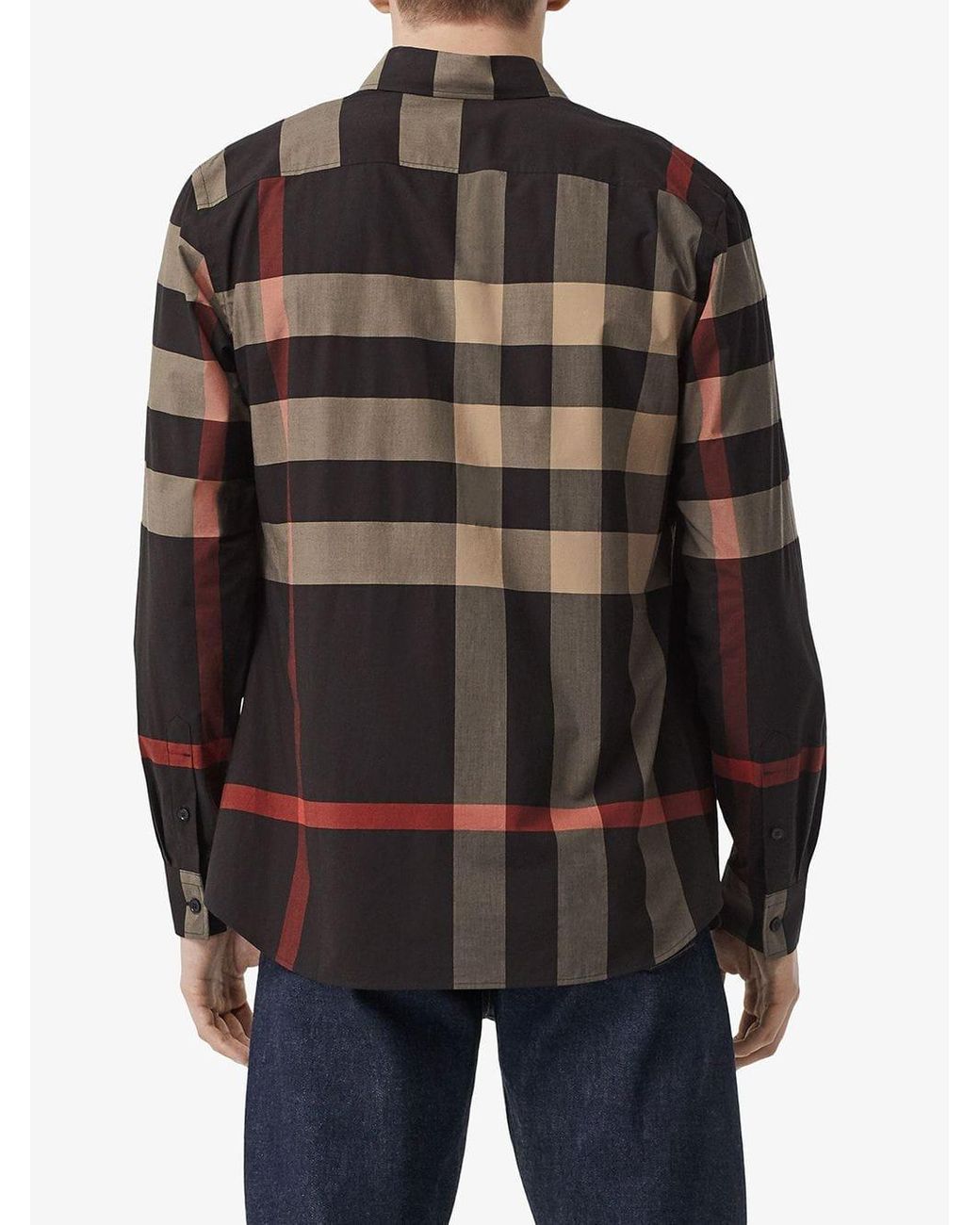 Burberry Check Stretch Cotton Poplin Shirt in Black for Men | Lyst