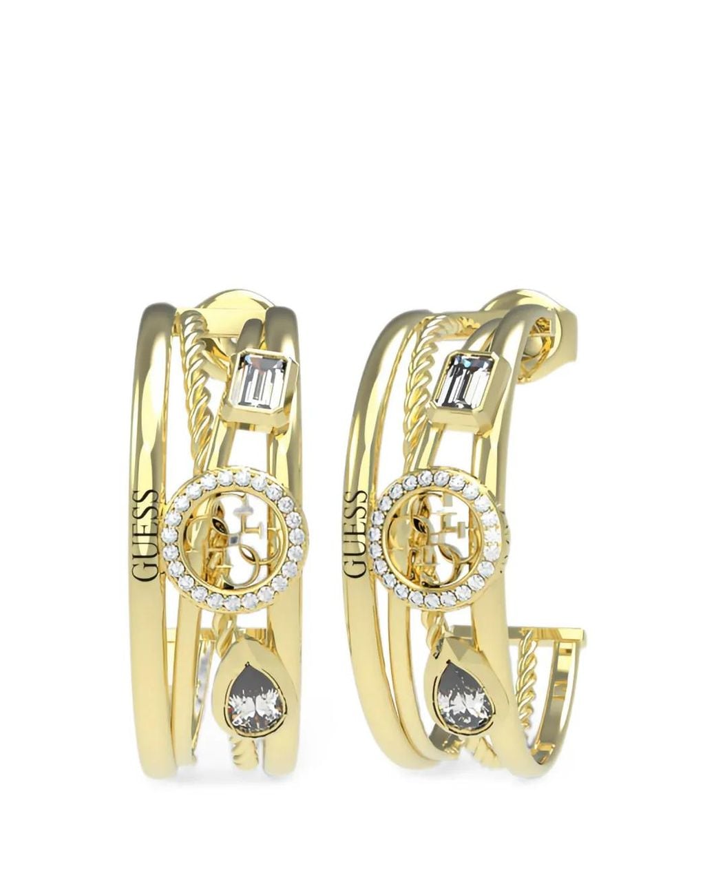 Guess Metallic 4G Multi-Stone Hoop Earrings