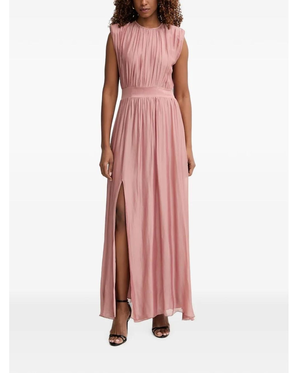Haveone Pink Gathered Side-Slit Maxi Dress