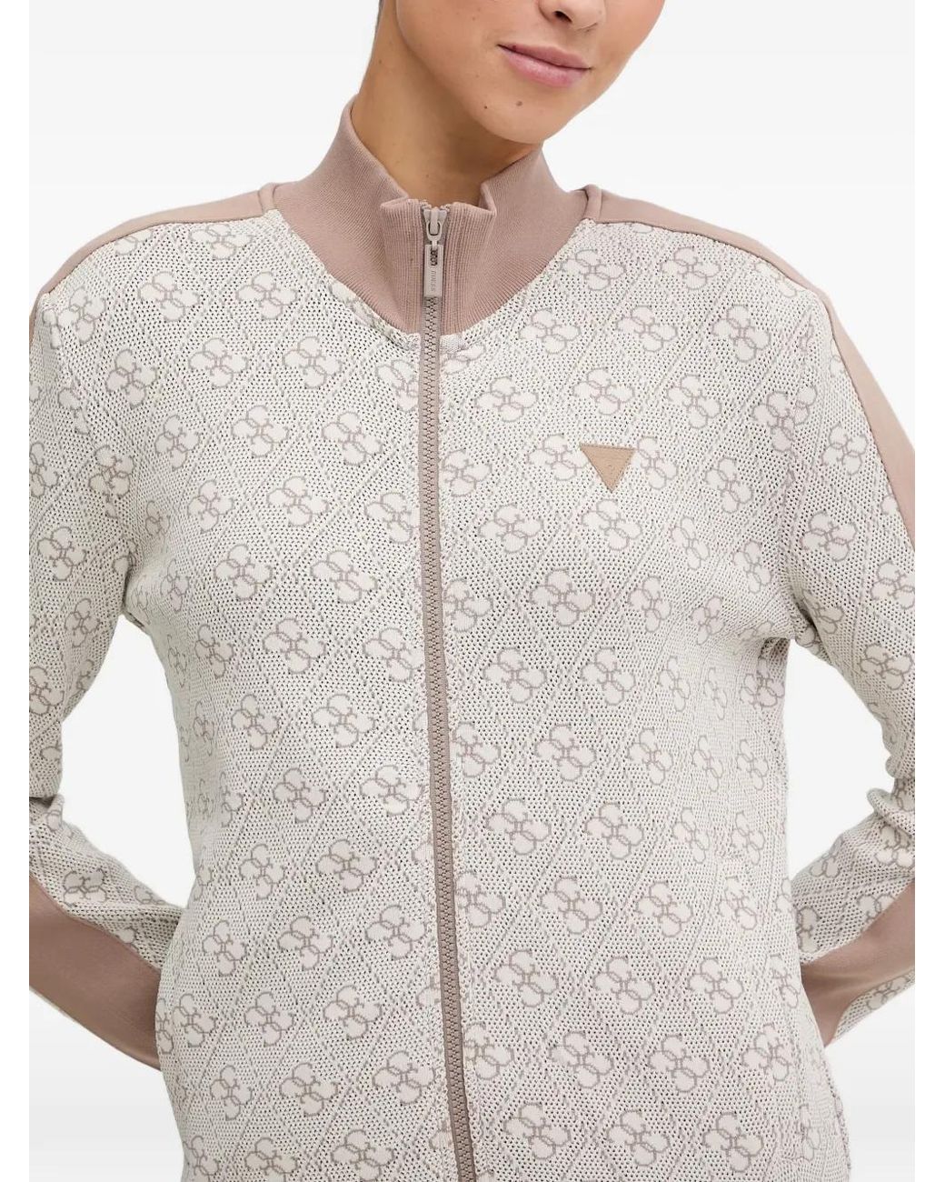 Guess White 4G Zip-Up Sweater