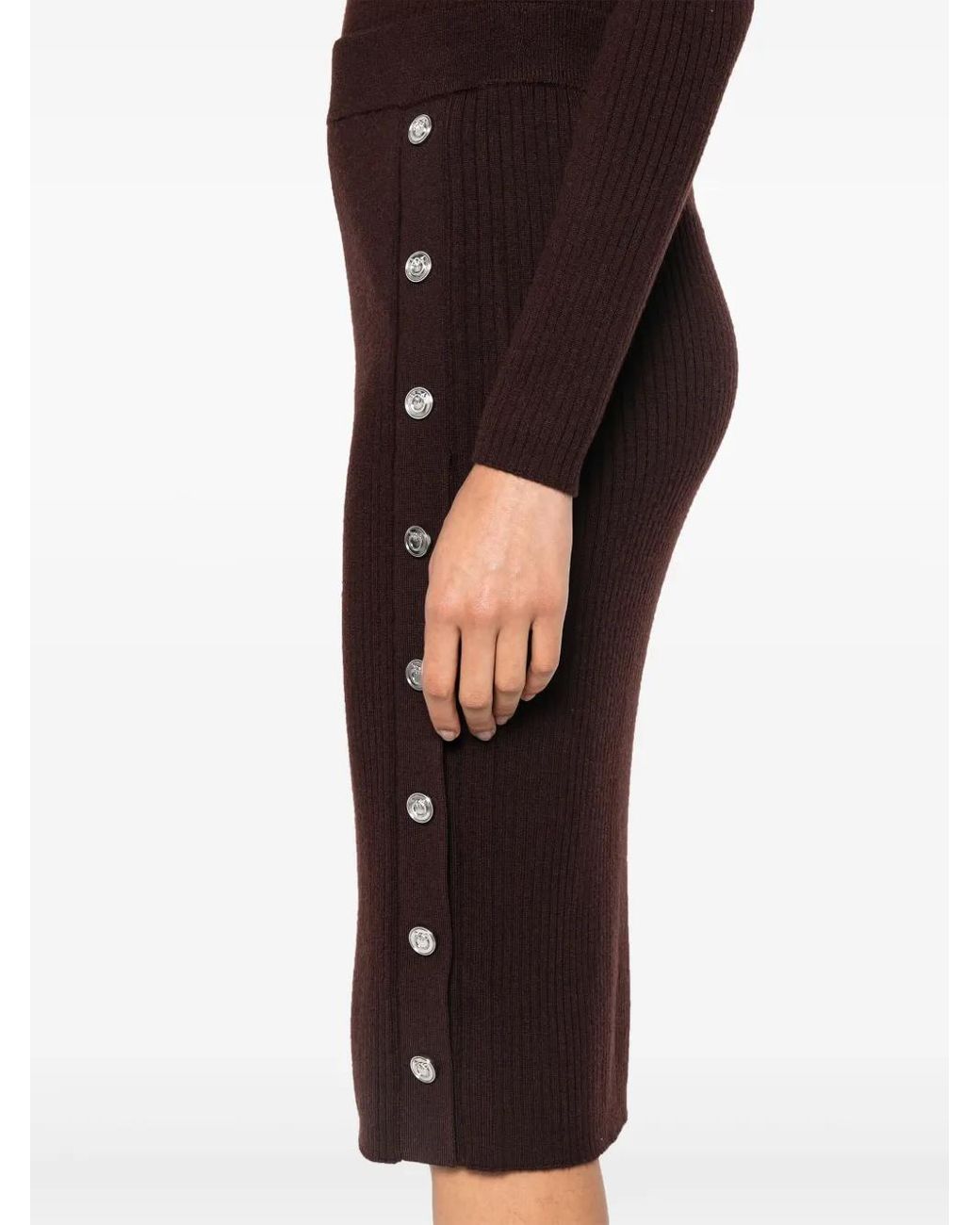 Pinko Black Ribbed-Knit Midi Skirt