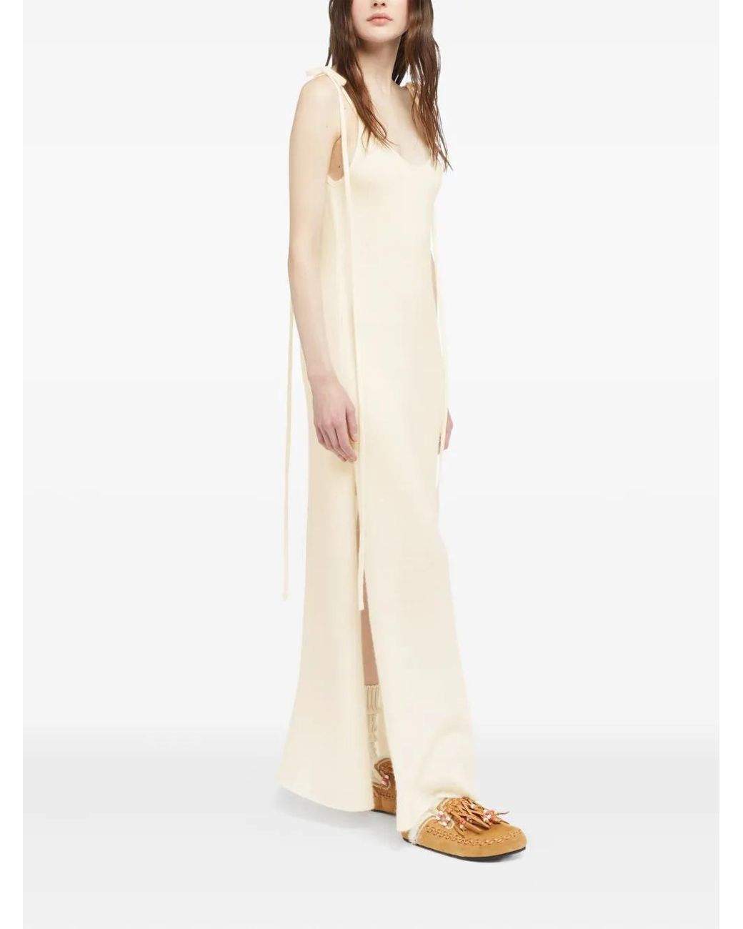 Alanui White Finets Tied-Strap Side-Split Maxi Dress