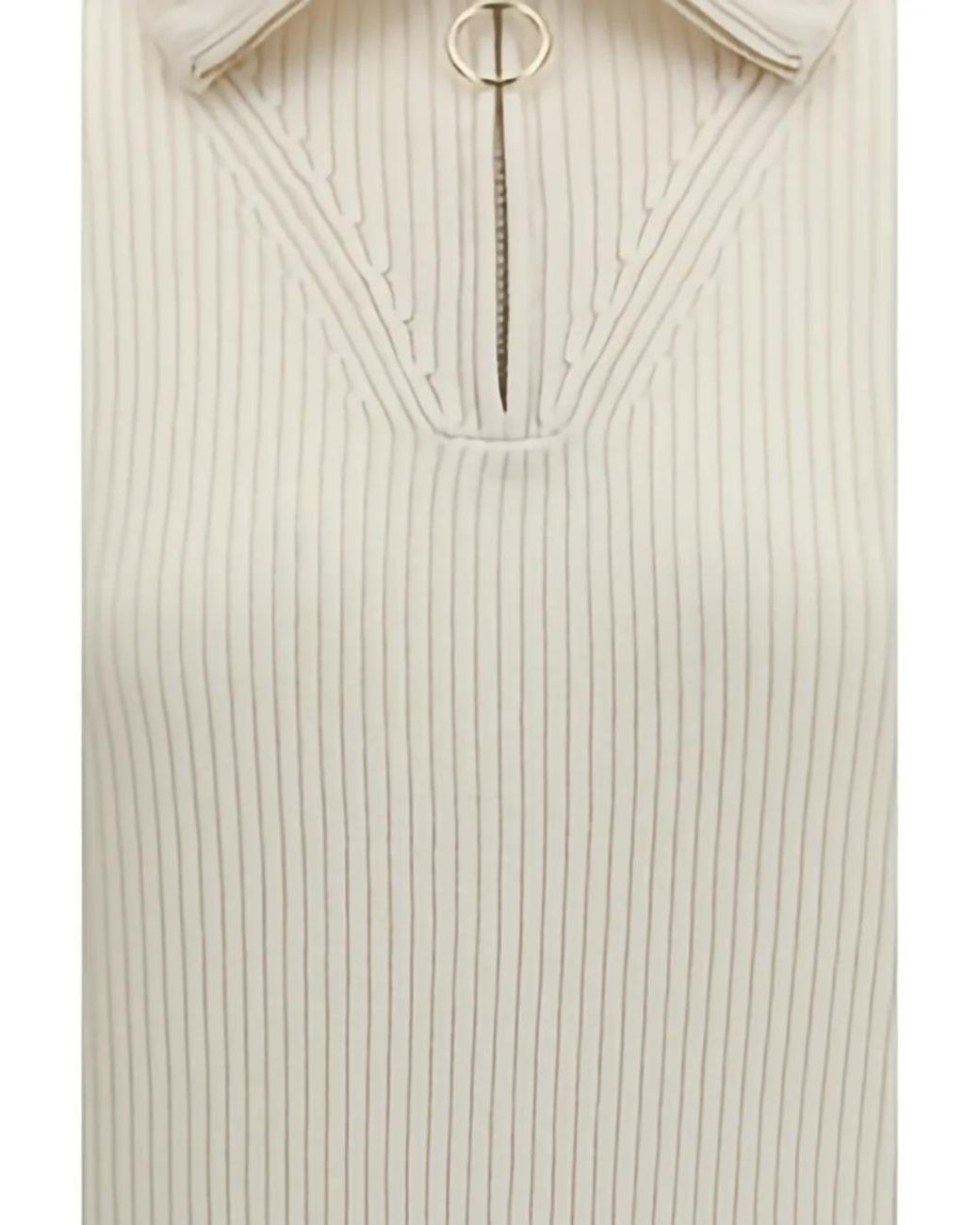 Forte_forte White Ribbed Half-Zip Jumper