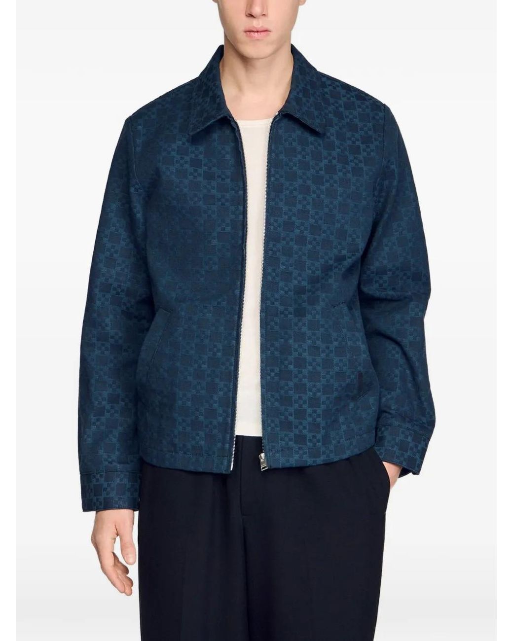 Sandro Blue Square-Pattern Denim Jacket for men