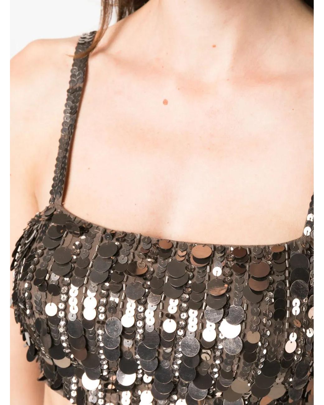 P.A.R.O.S.H. Black Sequin-Embellished Cropped Tank Top