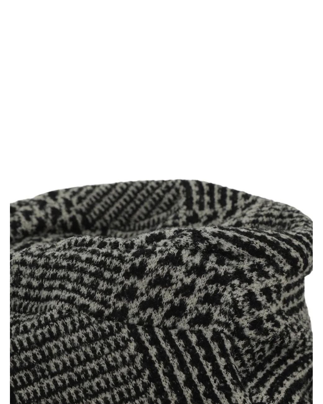 Junya Watanabe Black Houndstooth-Pattern Flat Bucket Hat