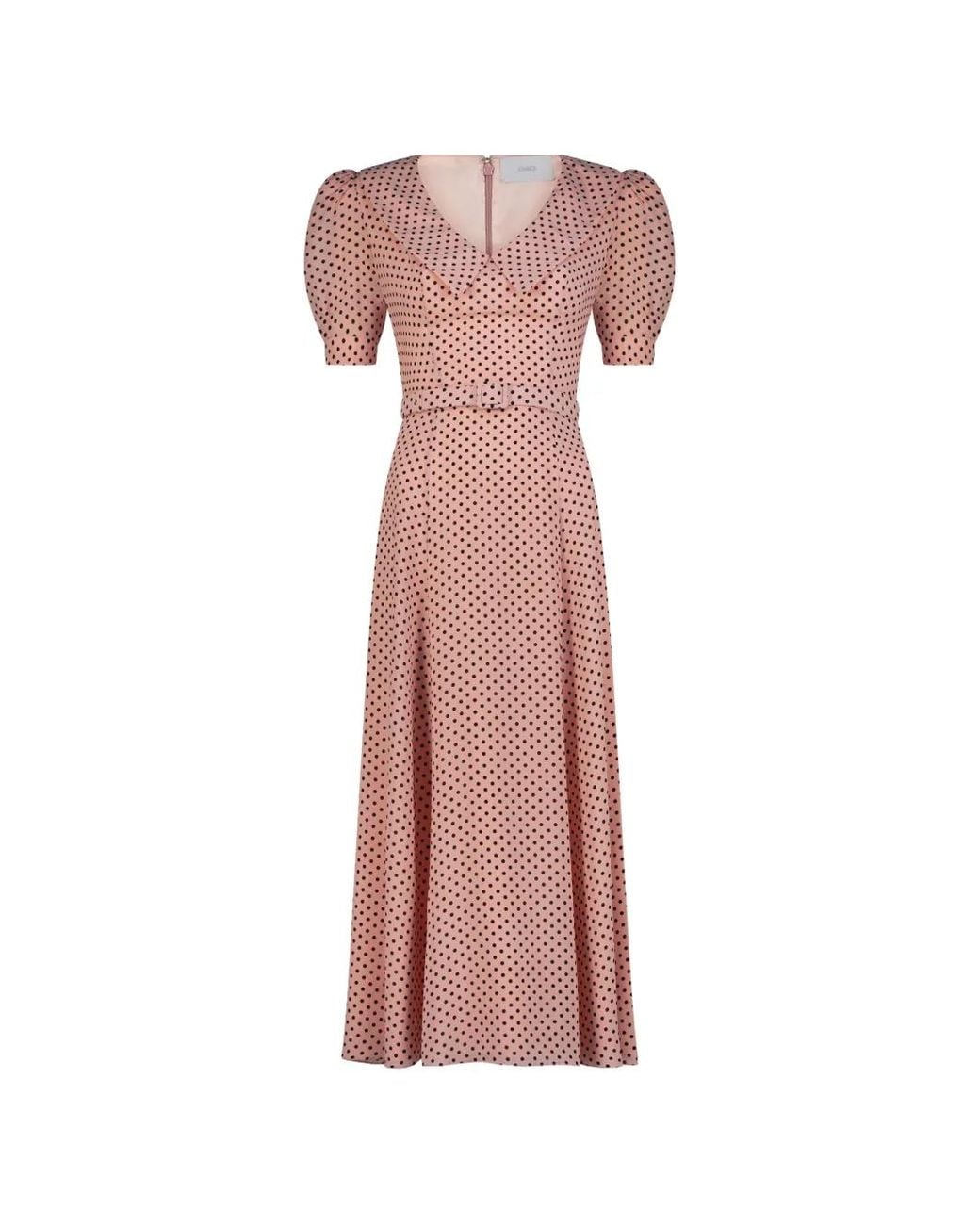 Adamaris Pink Polka-Dot Belted Midi Dress