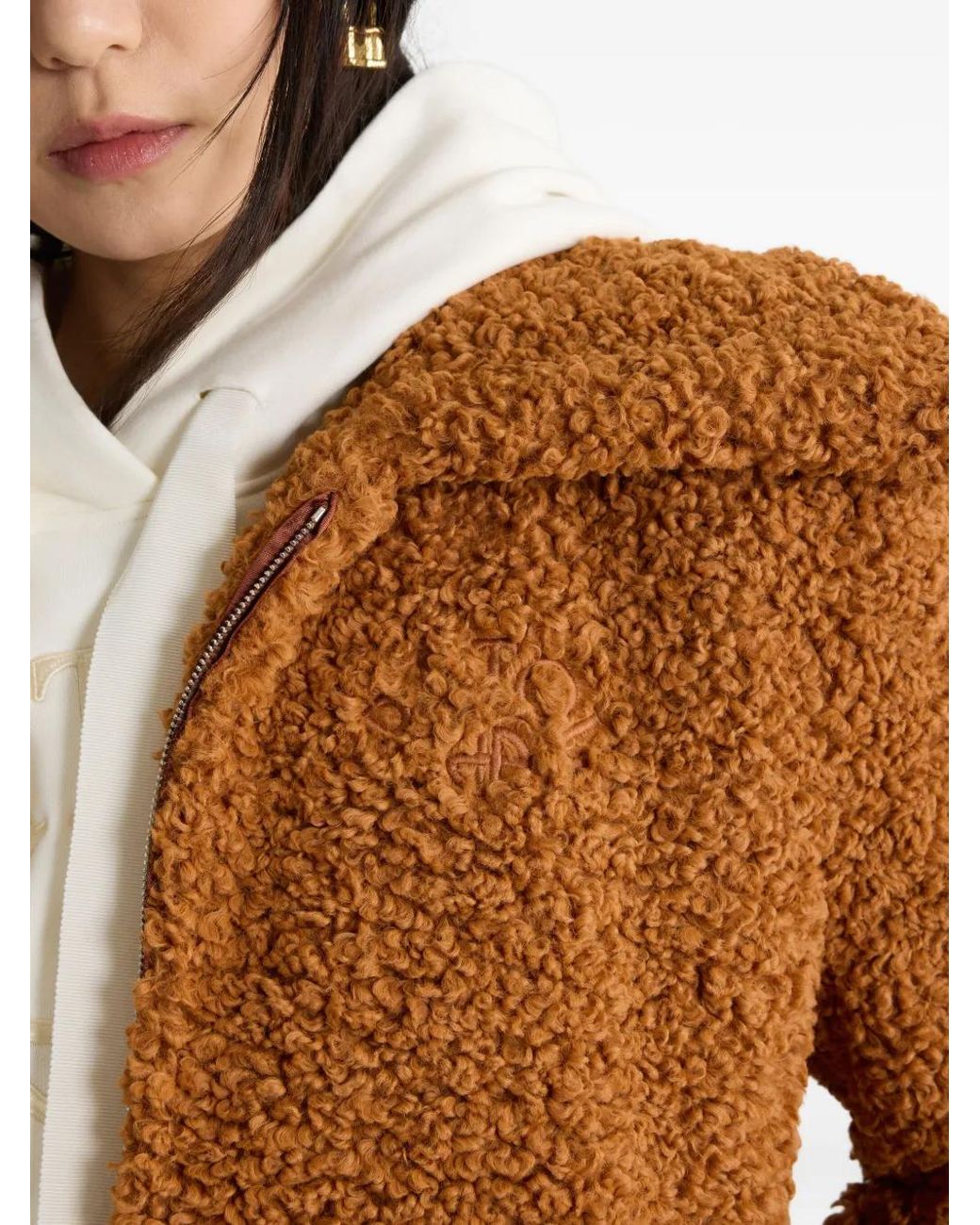 Patou Brown High-Neck Faux-Fur Bomber Jacket