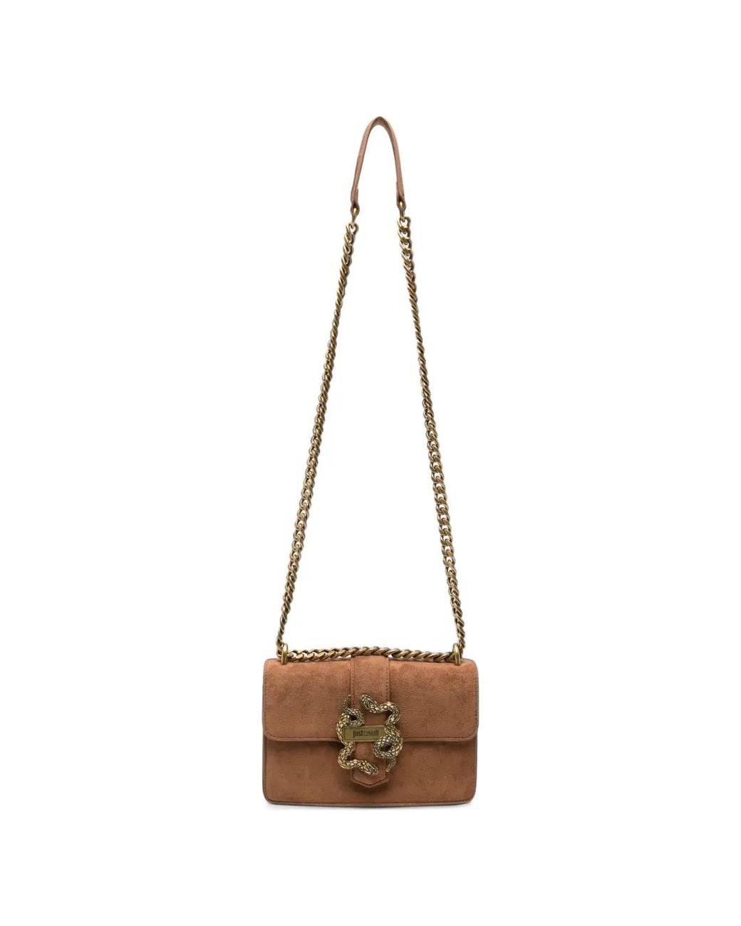 Just Cavalli Natural Snake-Plaque Suede Shoulder Bag