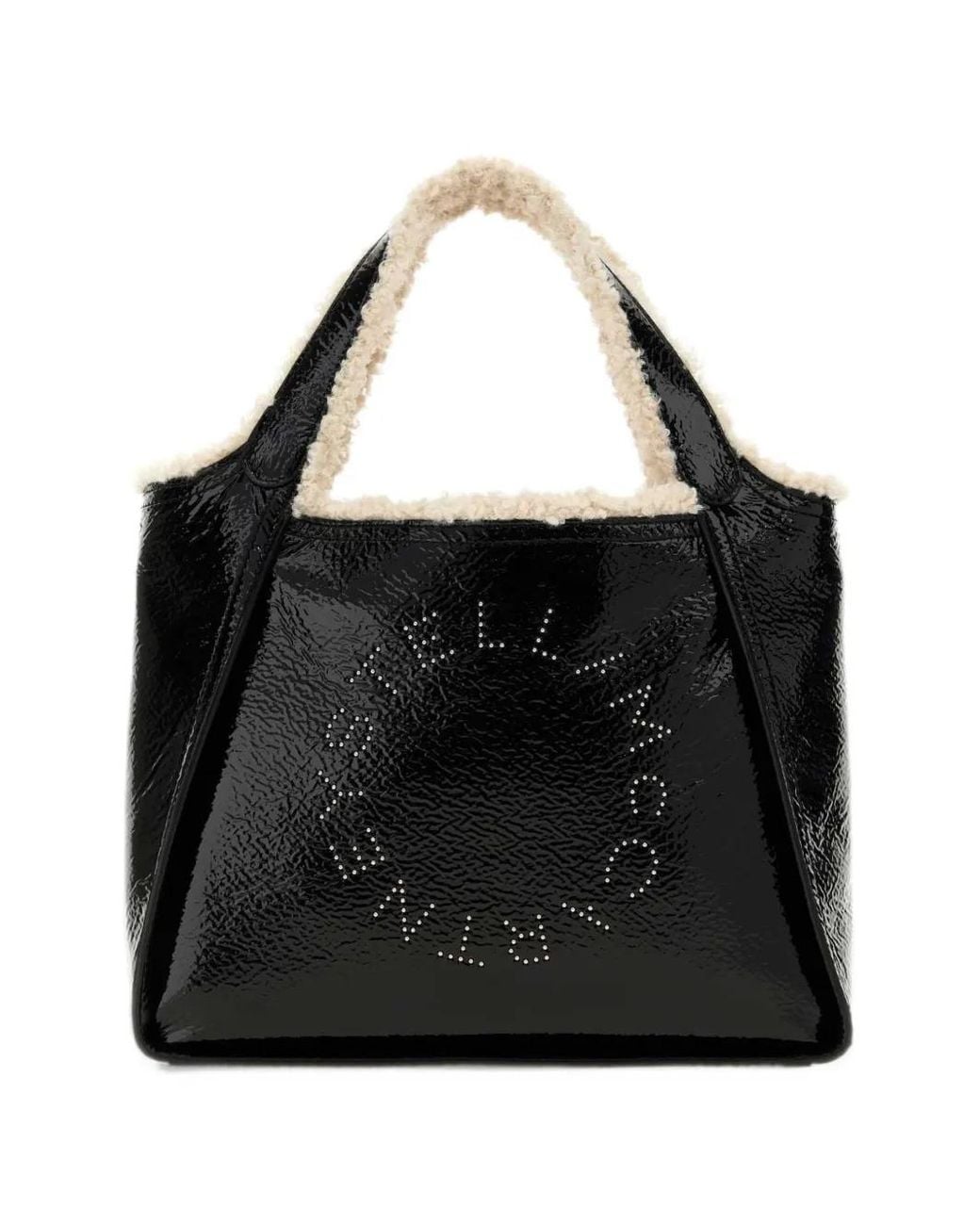 Stella McCartney Black Logo Cracked Patent Crossbody Tote Bag