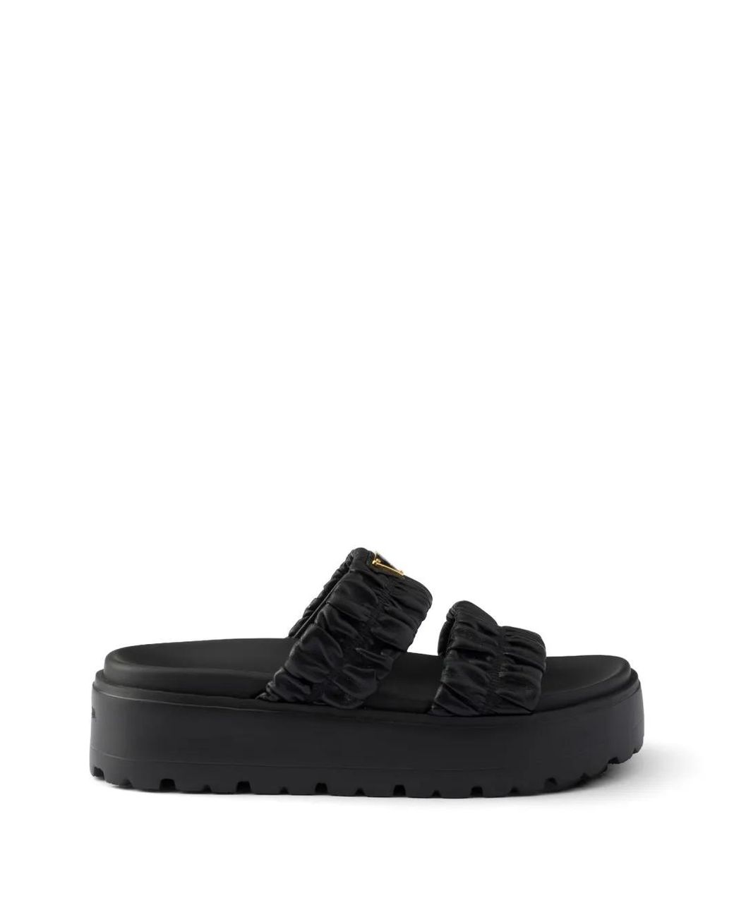 Prada Black Matelassé Nappa Leather Flatform Slides