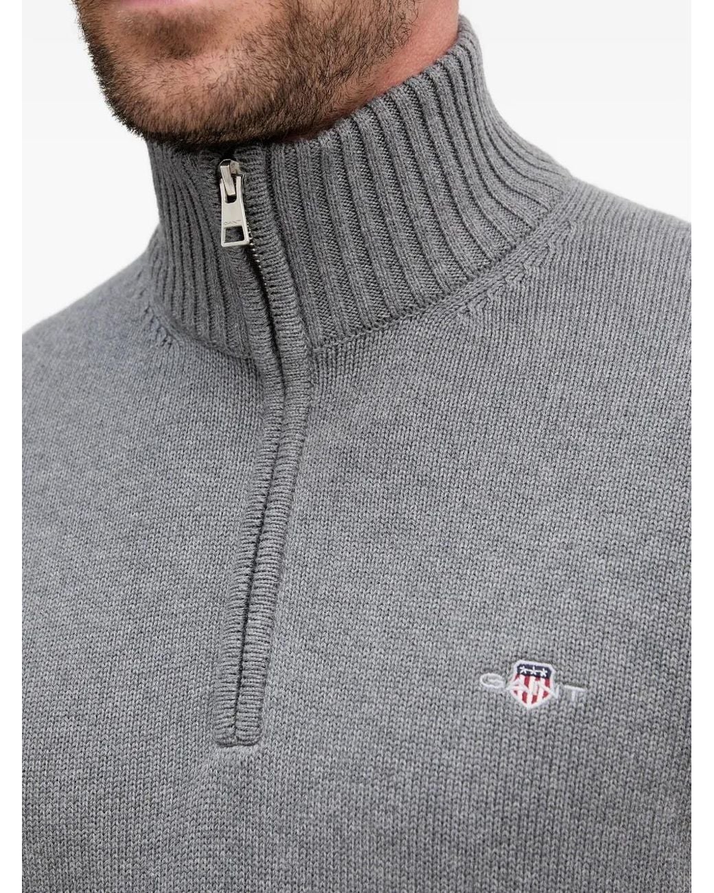 Gant Gray Pull En Coton À Col Zippé for men