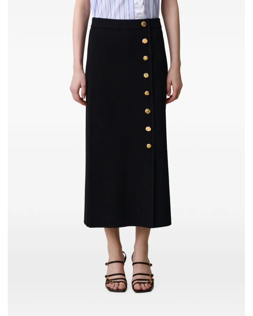 Claudie Pierlot Black Fitted Knitted Midi Skirt
