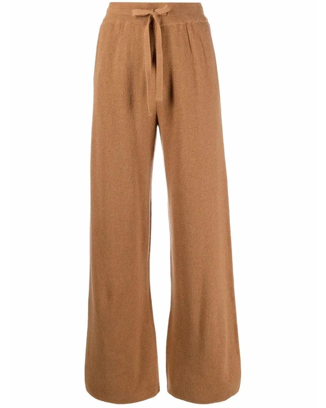 Nanushka Brown Ribbed-Knit Wide-Leg Trousers
