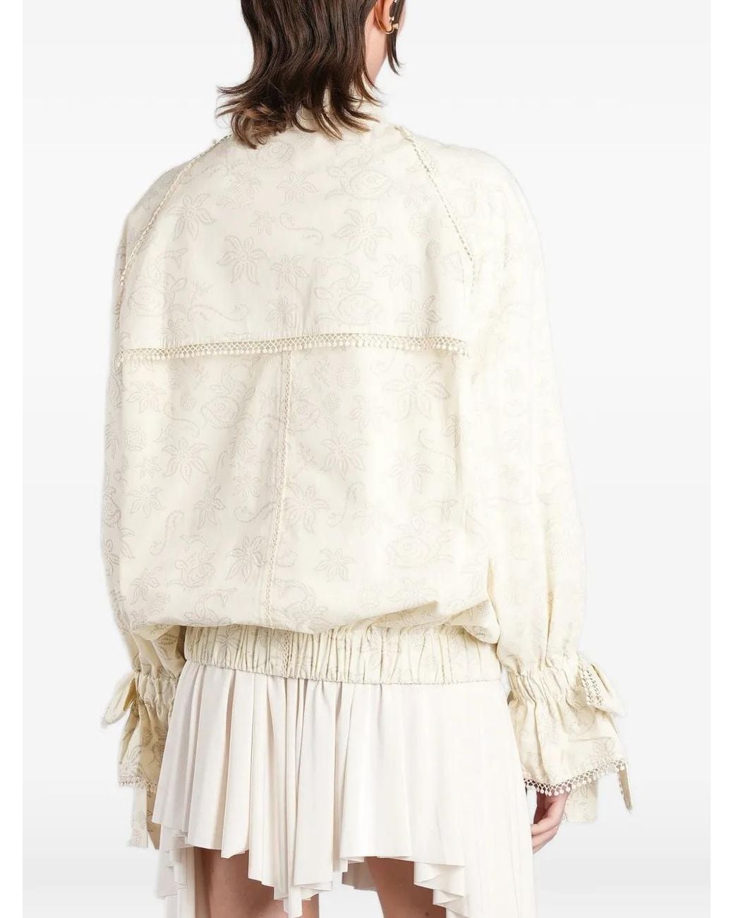 Siedres Natural Polca Floral-Print Tie-Cuff Jacket