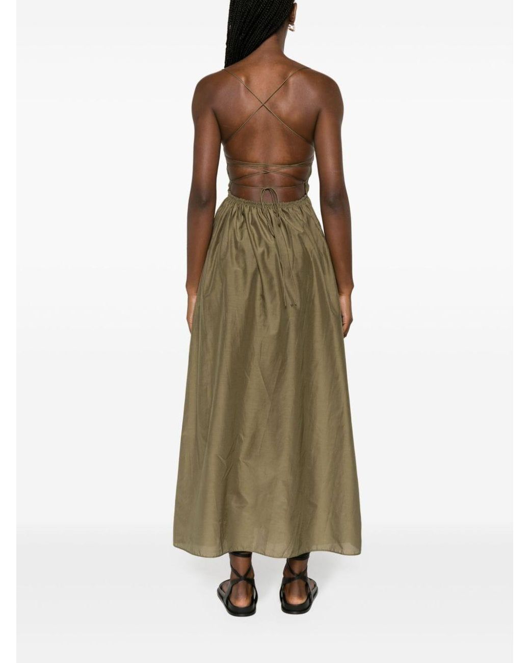 Matteau Shirred Cotton Midi Dress in Green | Lyst