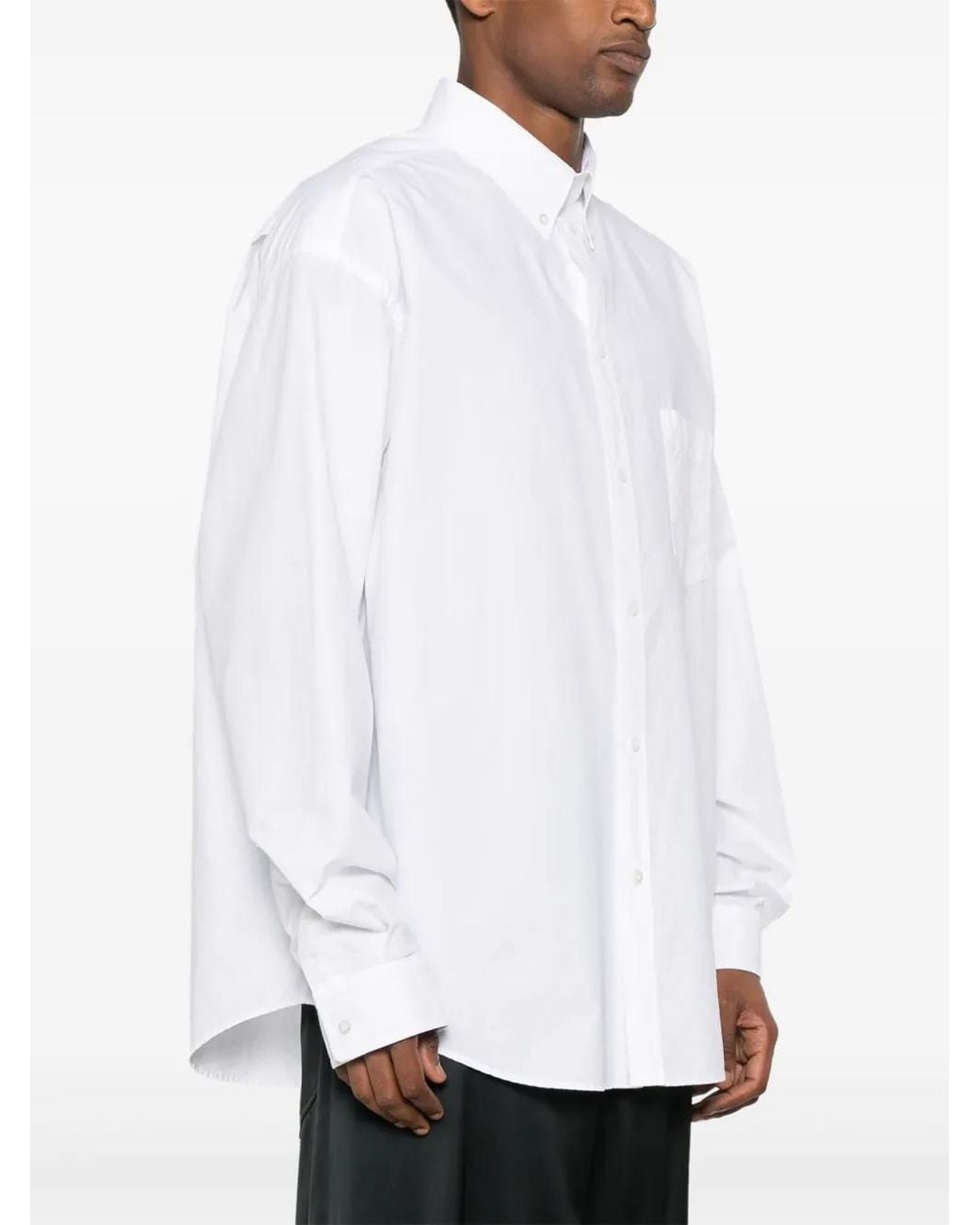 Balenciaga White Button-Down Collar Cotton Shirt for men