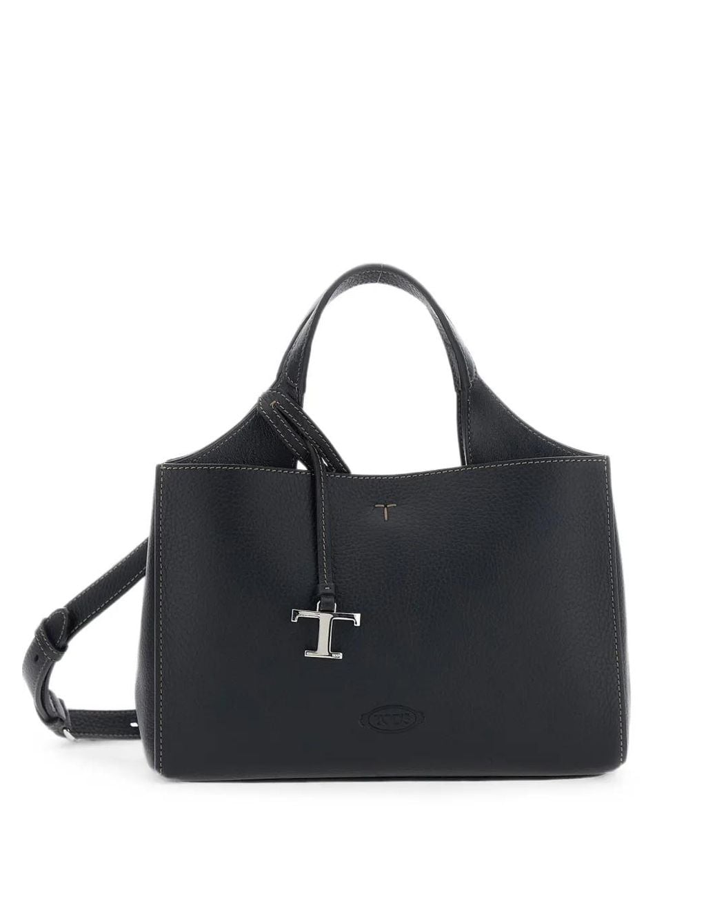 Tod's Black T Timeless Pebbled Handbag
