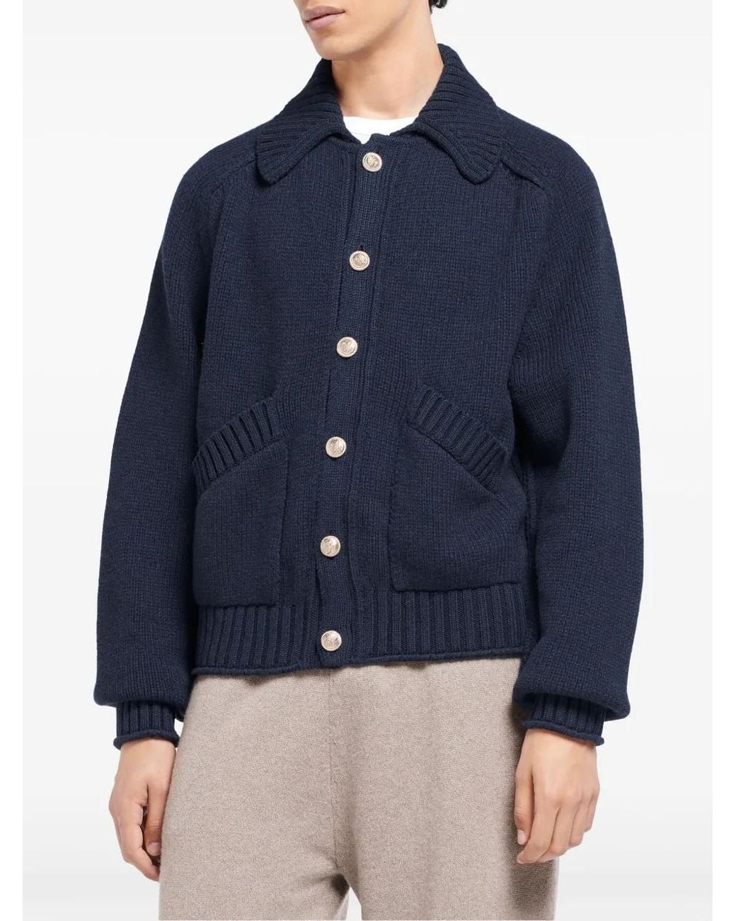 Barrie Blue Chunky-Knit Cashmere Cardigan for men