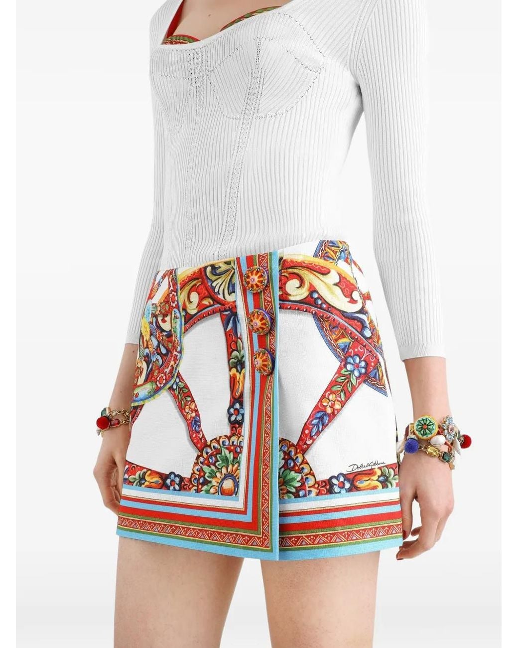 Dolce & Gabbana Red Carretto-Print Fabric Miniskirt