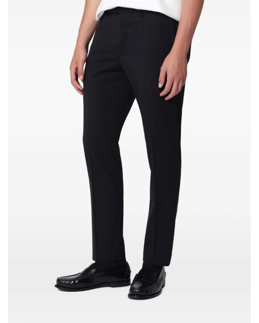 PT Torino Black Pressed-Crease Tailored Trousers for men