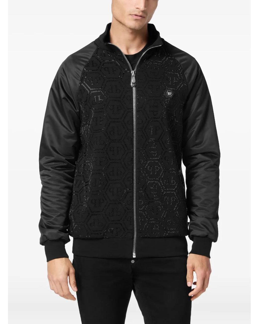 Philipp Plein Black Logo-Patch Jacket for men