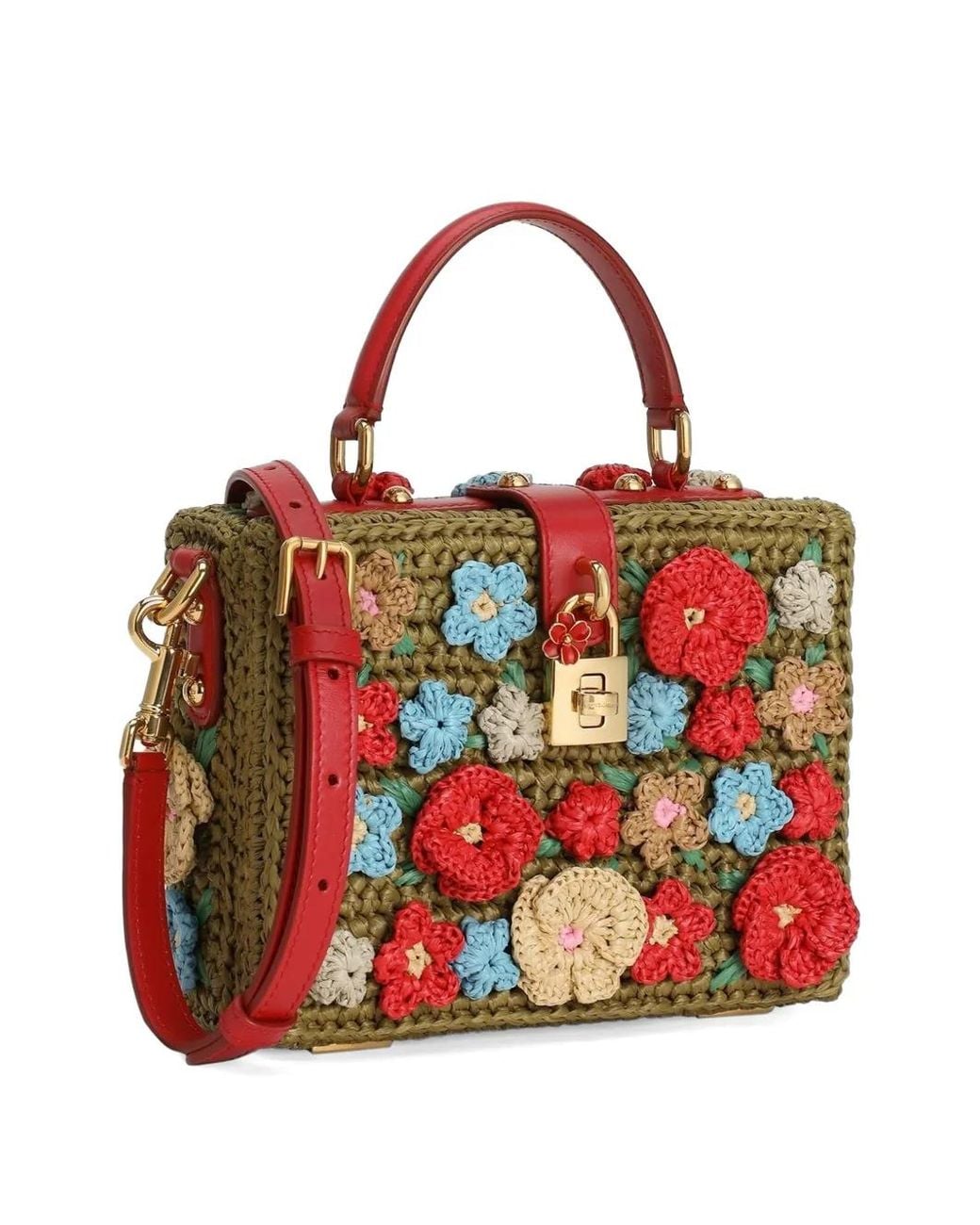 Dolce & Gabbana Red Dolce Box Raffia Crochet Handbag