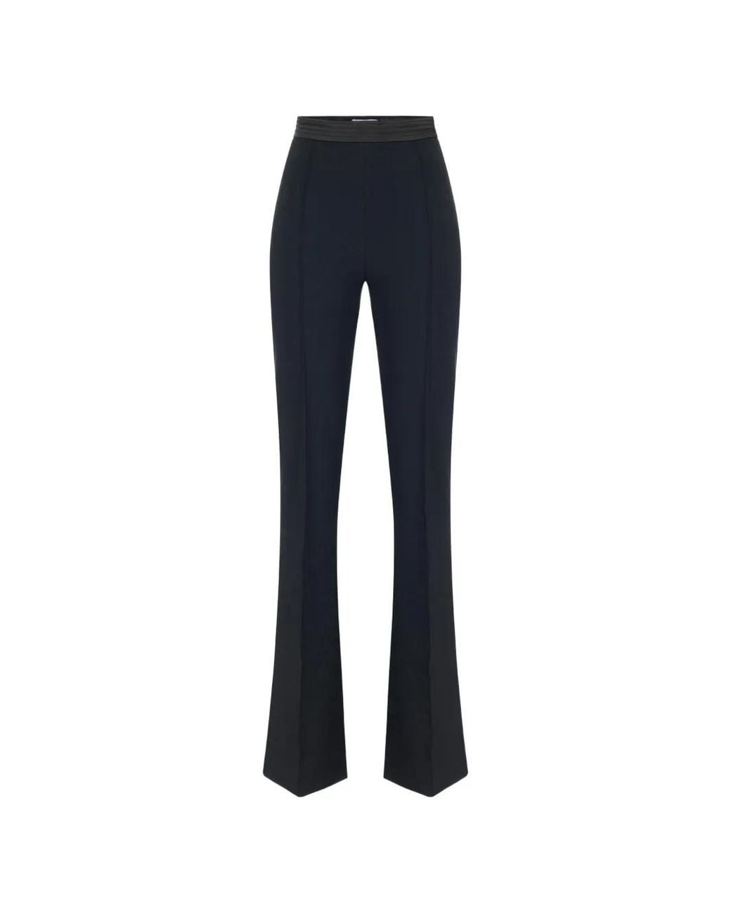 Elisabetta Franchi Blue Satin-Waistband Bell-Bottom Trousers