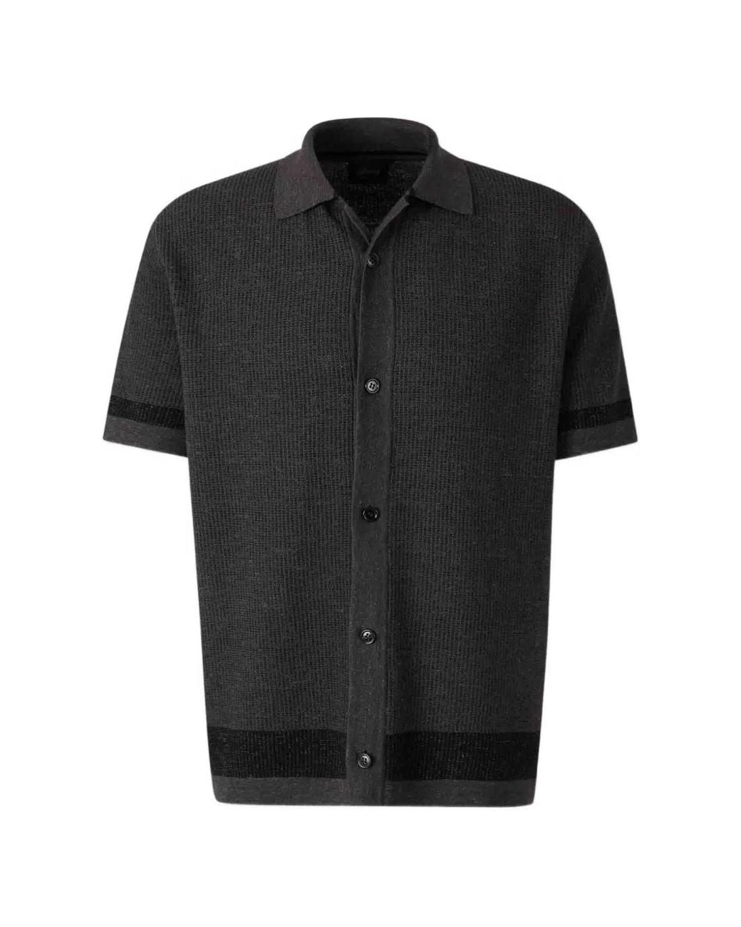 Brioni Black Knit Short-Sleeve Shirt for men