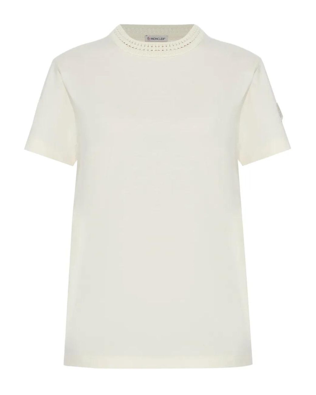 Moncler White Crochet Accent Cotton T-Shirt