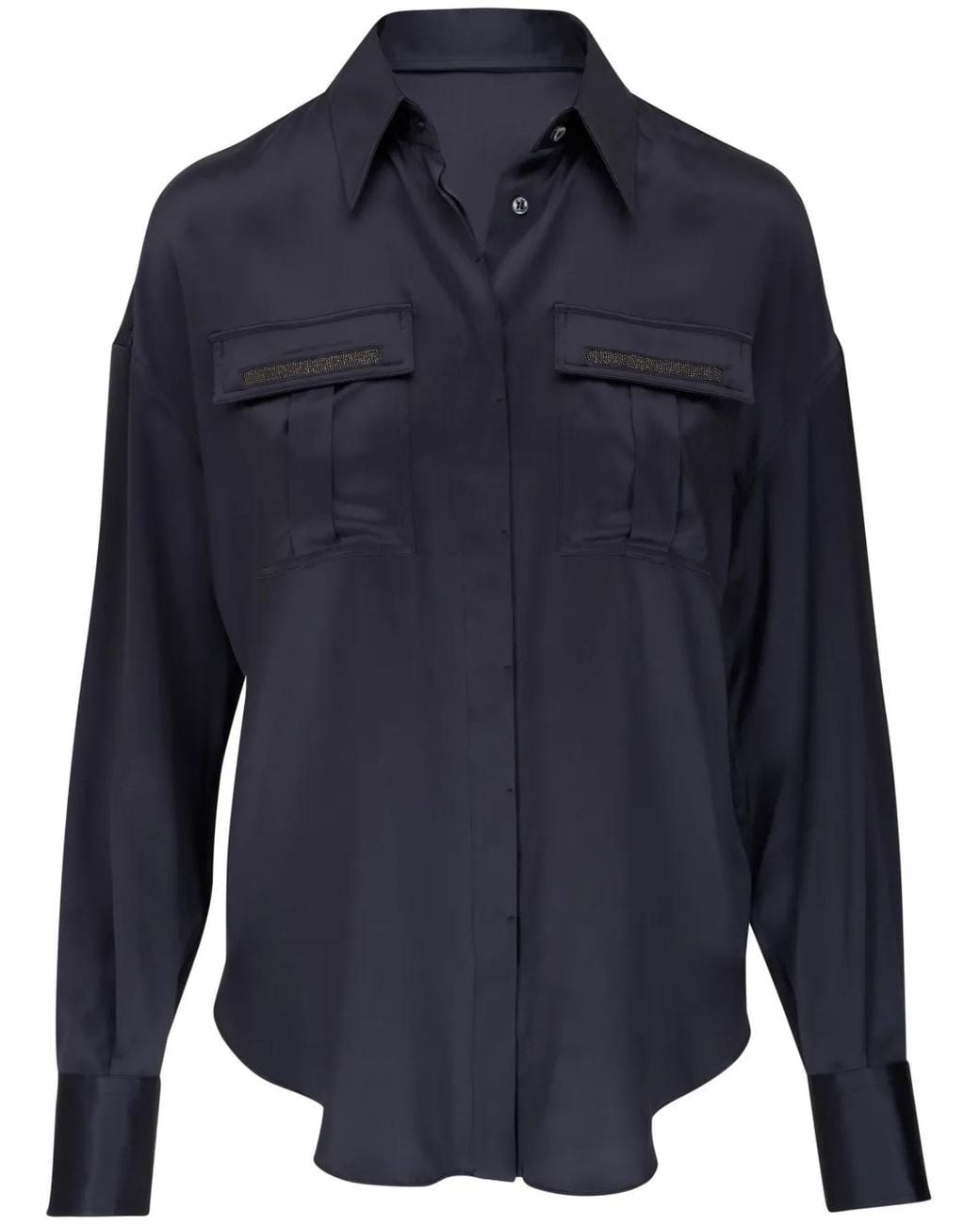 Brunello Cucinelli Blue Monili-Embellished Buttoned Shirt