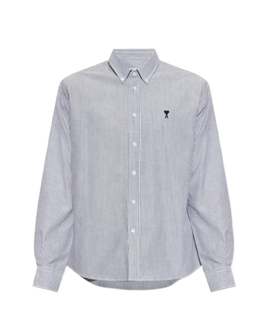 AMI Gray Striped Cotton Shirt With Ami De Coeur for men