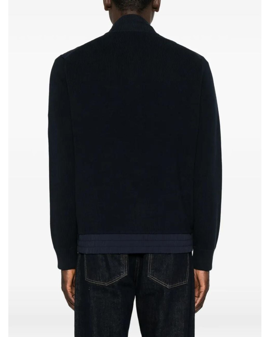 Boss Blue Knitted-Panel Zip-Up Jacket for men