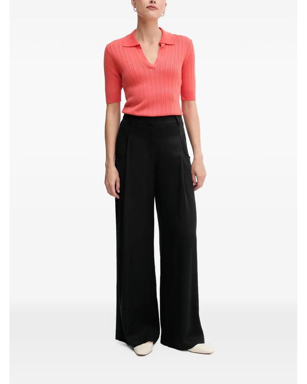 Benetton Orange Ribbed Collar Polo Top